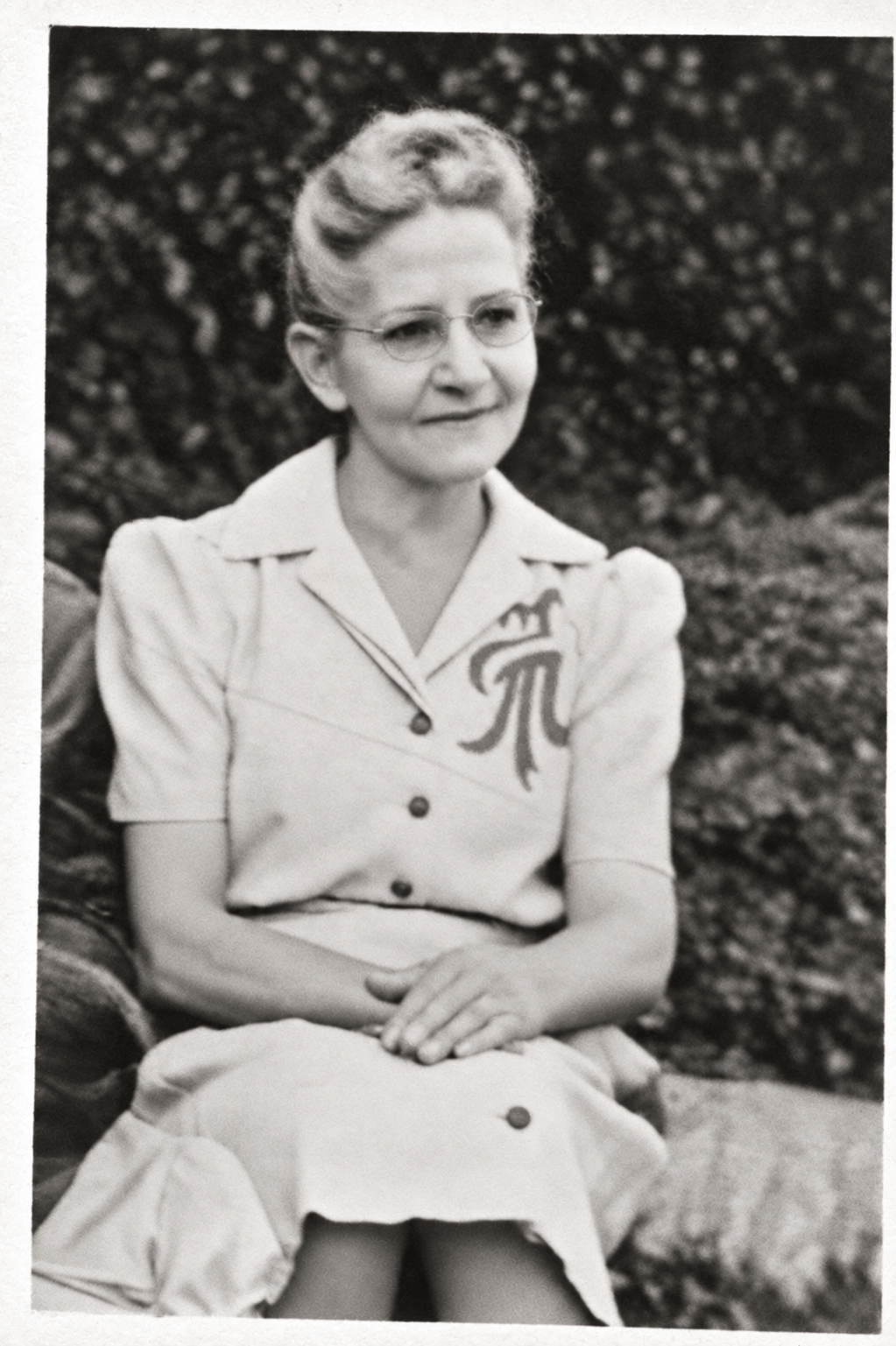 Restored portrait of Dora Jane Panting Beus wearing glasses